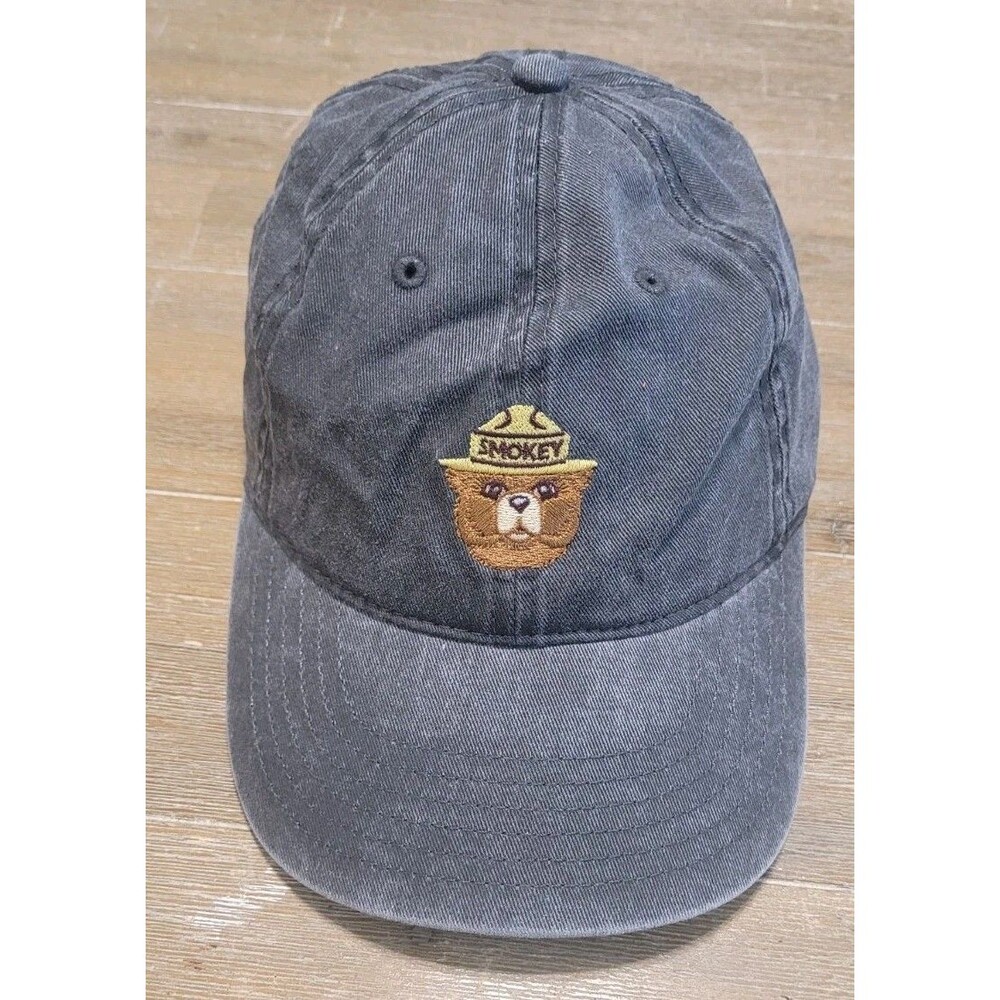 Smokey Bear Hat Cap Strapback Grey Adjustable Distressed Forest Fire Prevention